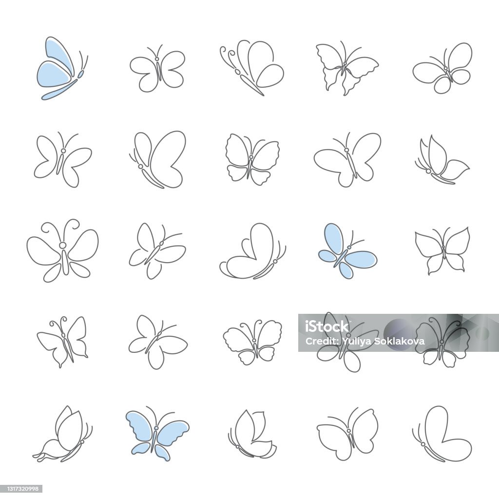 Vector Set Of Contour Butterfly Simple Butterfly Outline Icons ...