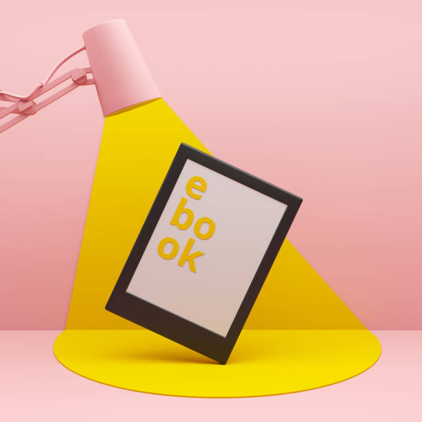 Modern Showcase e-book on rose background concept with empty space on pedestal background. 3d rendering