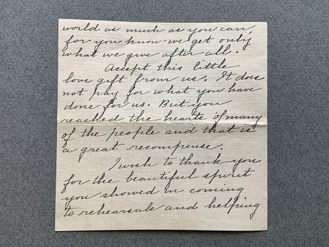 Handwritten thank you note 1912