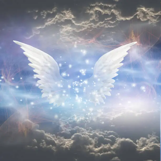 Angel's wings. Spiritual composition. 3D rendering.