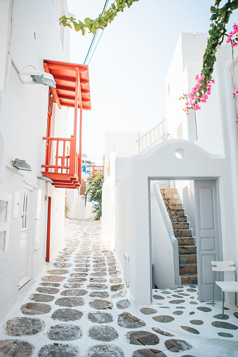 Beautiful architecture building exterior with cycladic style in Greece