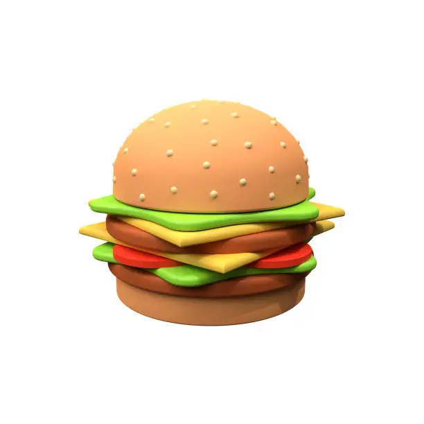 Photo of 3D burger illustration isolated on white. Hamburger 3D illustration