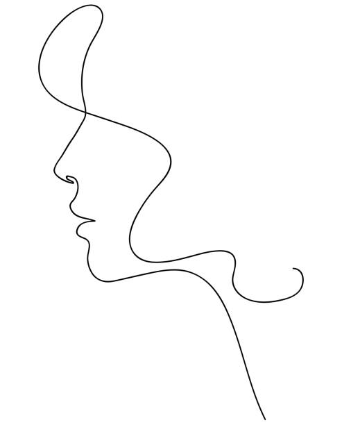 frau profil mit langen haaren. porträt weibliche schönheit konzept. linienzeichnungsvektor-illustration - frauen stock-grafiken, -clipart, -cartoons und -symbole