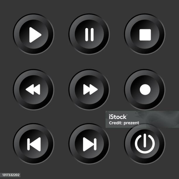 Player Navigation Buttons Set Black Sensory Control Panel Stock ...