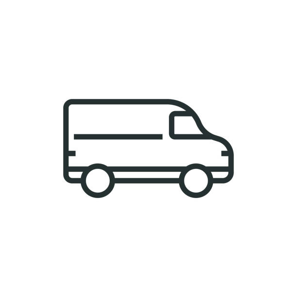 illustrazioni stock, clip art, cartoni animati e icone di tendenza di icona linea auto di consegna - van delivery van mini van messenger