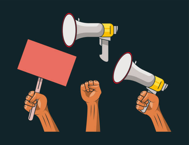 protest set icons four protest fighters set icons civil rights stock illustrations