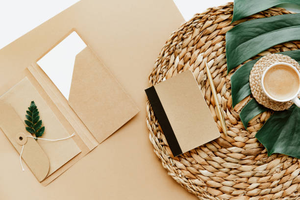 istock Summer Flat lay workspace with cup of coffee and notes. Ideas, notes or plan writing concept. Minimal eco friendly blogger. Zero waste 1317344101