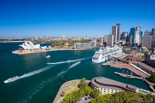 Sydney, Australia - October 13 - The Sydney CBD and surrounding harbour, including Circular Quay on a clear spring day on October 13th 2013.