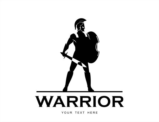 Elegant Sparta warrior holding sword and shield Elegant Sparta warrior silhouette holding sword and shield gladiator stock illustrations