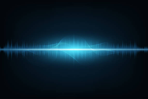 ilustrações de stock, clip art, desenhos animados e ícones de vector abstract blue digital equalizer. sound wave oscillating glow. technology abstract blue background. - electromagnetic pulse