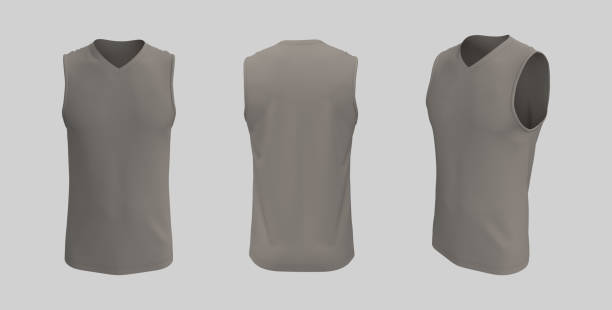 istock Blank v-neck sleeveless t-shirt mockup in front, side and back views 1317355937