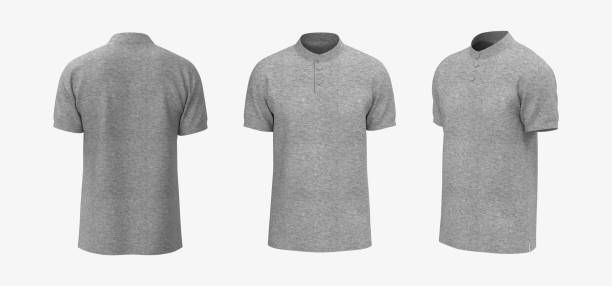 istock Blank mandarin collar t-shirt mockup in front, side and back views 1317356010