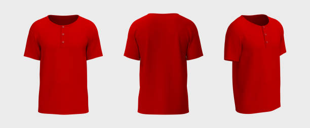 istock Blank short-sleeve henley t-shirt mockup. Front, back and side views 1317356021