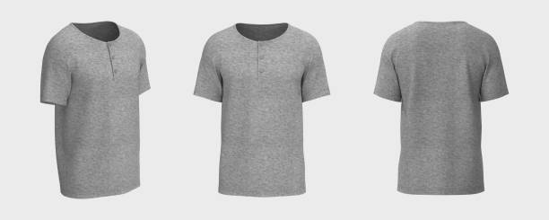 istock Blank short-sleeve henley t-shirt mockup. Front, back and side views 1317356029