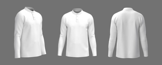 istock Blank mandarin collar t-shirt mockup in front, side and back views 1317356037