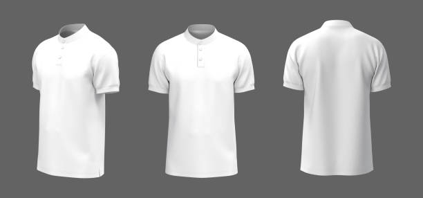 istock Blank mandarin collar t-shirt mockup in front, side and back views 1317356040