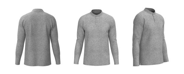 istock Blank mandarin collar t-shirt mockup in front, side and back views 1317356086