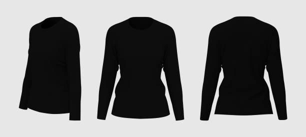istock Women's long sleeve  t-shirt mockup, front, side and back views 1317356655