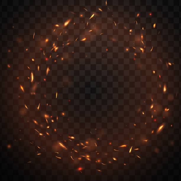 okrągły ogień iskry rama z płonącego żaru w powietrzu - rozżarzony węgielek stock illustrations