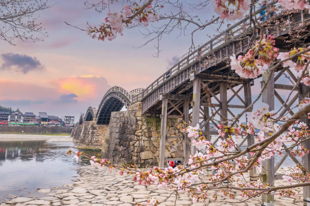 Kintaikyo Bridge in Iwakuni, Japan at  sunset