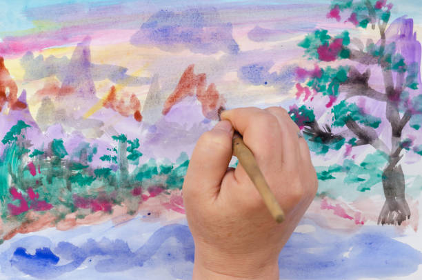 istock DIY, learning to draw, hobbies. Paint a picture on paper. Step 11: Emphasize the mountains. 1317374954