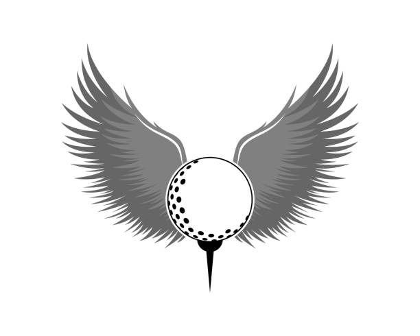 ilustrações, clipart, desenhos animados e ícones de bola de golfe com logotipo de asas abertas - golf ball circle ball curve