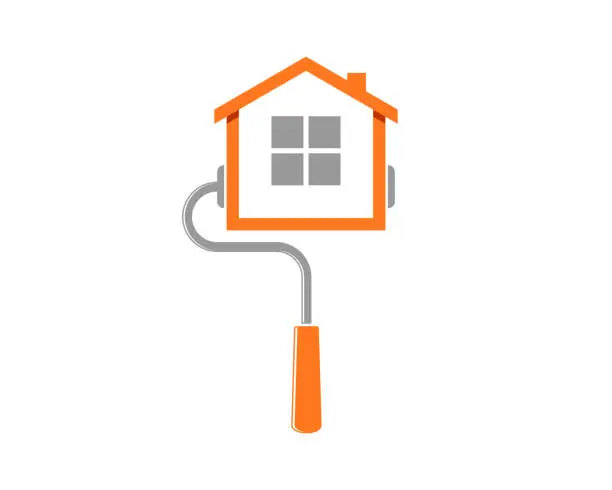 Vector illustration of Combination paint roller with house logo