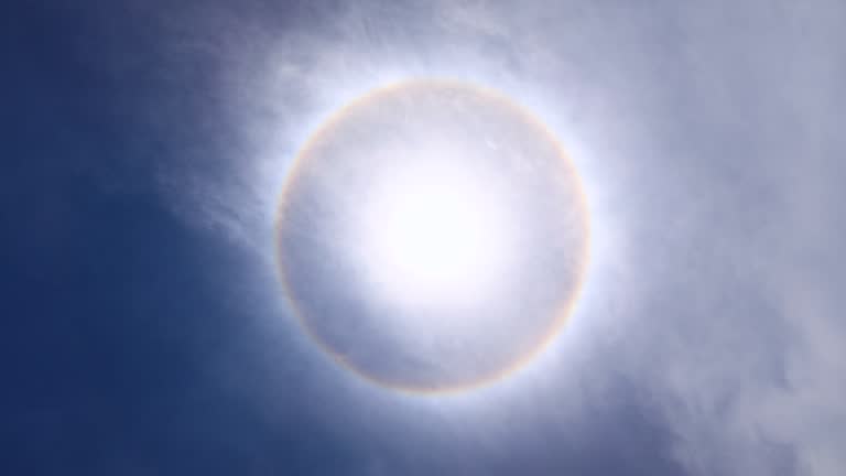 Timelapse 4k of Beautiful Sun Halo on blue sky.