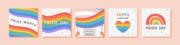 Vector Banner Template Set with LGBTQ symbols. Social media post, stories, poster template with LGBT rainbow flag. Collection of Cards for pride month celebration. Gay parade. Flat style Illustration. Vector Banner Template Set with LGBTQ symbols. Social media post, stories, poster template with LGBT rainbow flag. Collection of Cards for pride month celebration. Gay parade. Flat style Illustration lgbtqia pride event stock illustrations