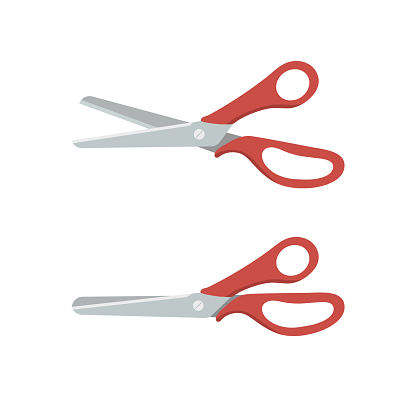Sewing scissors. Cute hand drawn shears. Sewing tool and tailor shop elements. Vector illustration in flat cartoon style.