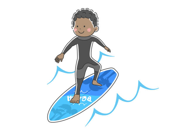 illustrazioni stock, clip art, cartoni animati e icone di tendenza di illustrazione di un uomo che naviga. - one person white background swimwear surfboard