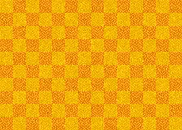 pomarańczowy i złoty papier japoński w kształcie diamentu i kratki - pattern geometric shape diamond shaped backgrounds stock illustrations