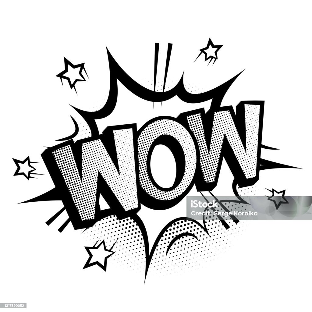 Expression Wow Wording With Comic Speech Bubble Or Cartoon Explosion Black  And White Vector Illustration Stock Illustration - Download Image Now -  iStock