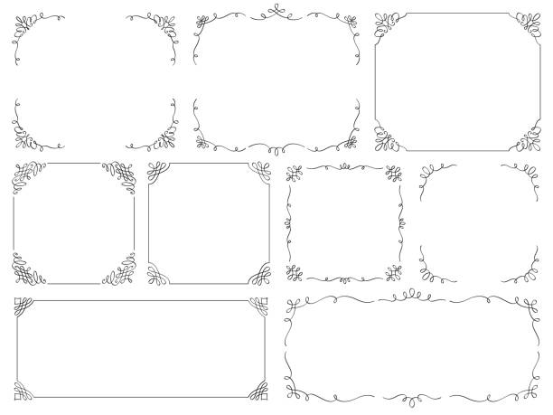 서예 얇은 선 프레임 세트 - corner marking illustrations stock illustrations