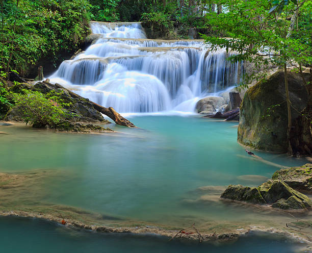 에라완폭포 in 깐짜나부리, 태국 - waterfall erawan tropical rainforest tree 뉴스 사진 이미지