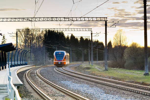 istock Express orange train. Estonian new train. Fast Light Intercity and Regional Train. ecological passenger transport 1317395512