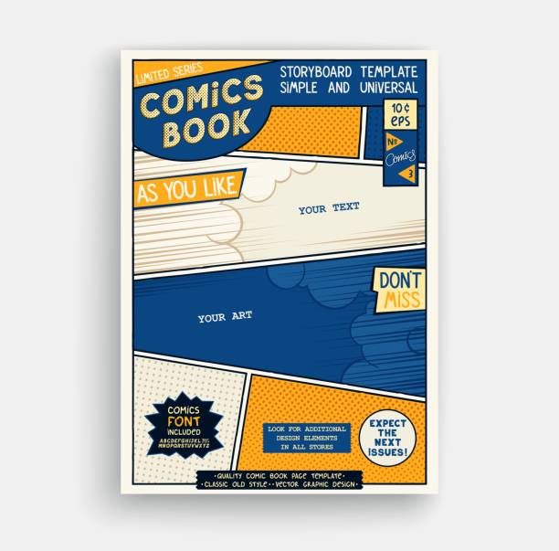 Comic book page template. Classic storyboard artwork. Comics magazine cover. Vector graphics Comic book page template. Classic storyboard artwork. Comics magazine cover. Vector illustration comic book layout stock illustrations