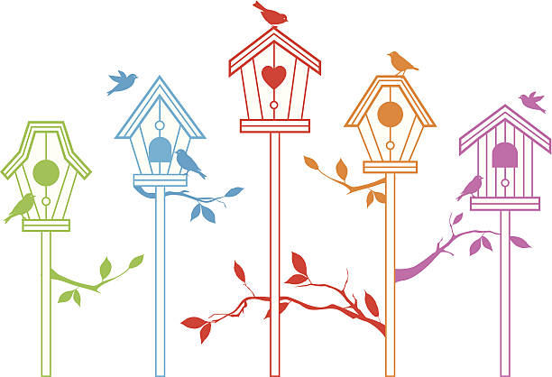 милый птицы дома - birdhouse animal nest bird tree stock illustrations