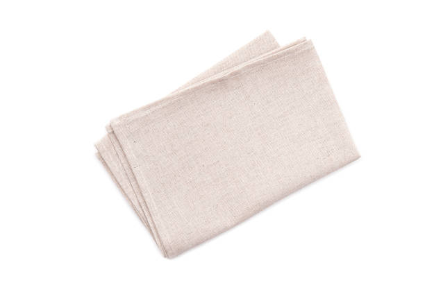Square kitchen towel, linen napkin isolated on white, top view