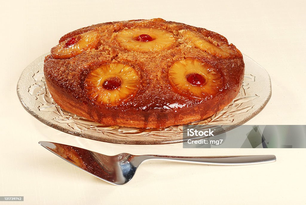 pineapple upside down cake with cherries pineapple upside down cake with cherries and utensil Pineapple Stock Photo