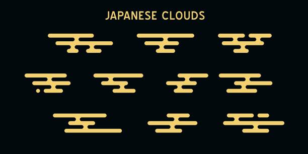 japońskie chmury wektor izolowane elementy. geometria w stylu orientalnym prosty wzór. - oriental pattern stock illustrations
