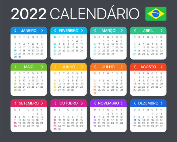 2022 kalender - vektor-vorlage grafik-illustration - brasilianische version - august calendar stock-grafiken, -clipart, -cartoons und -symbole