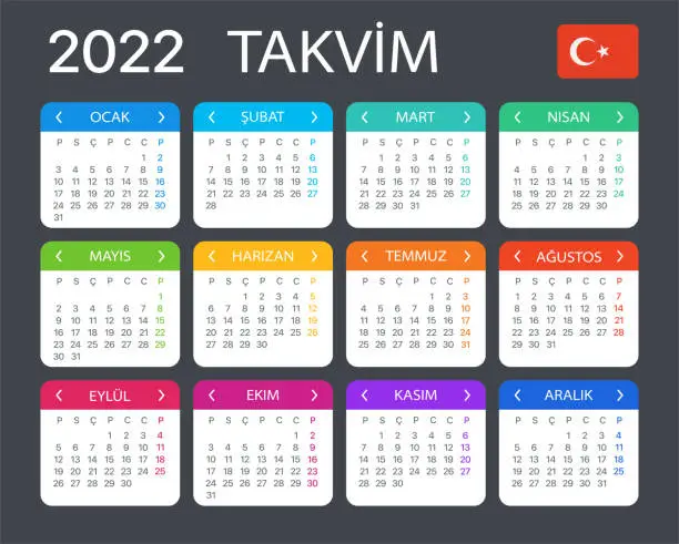 Vector illustration of 2021 Calendar - vector template graphic illustration - Turkish version
