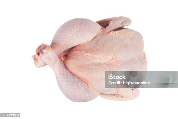 Fresh Raw Chicken Isolated On White Background With Clipping Path Top View Whole Fresh Chicken Isolated Stock Photo - Download Image Now
