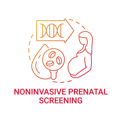 Noninvasive prenatal screening red gradient concept icon. Pregnant woman checkup. Genetic inheritance examination idea thin line illustration. Vector isolated outline RGB color drawing