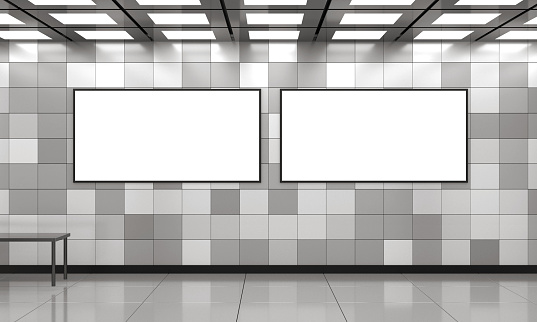 3D Render White Empty 2 Billboard At The Station