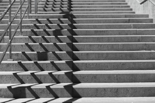 istock Grey ladder background texture with trendy shadows. Copy space 1317402888