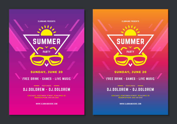 Summer party design poster or flyer night club event Summer party design poster or flyer night club event modern typography and abstract background. Vector template illustration. film festival stock illustrations