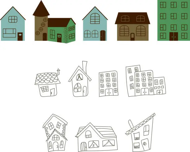 Vector illustration of Set of isolated hand drawing houses
