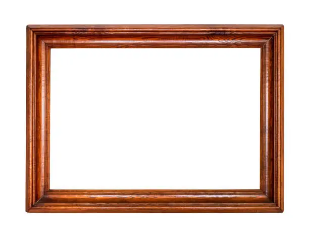 Photo of wide dark brown wooden picture frame cutout